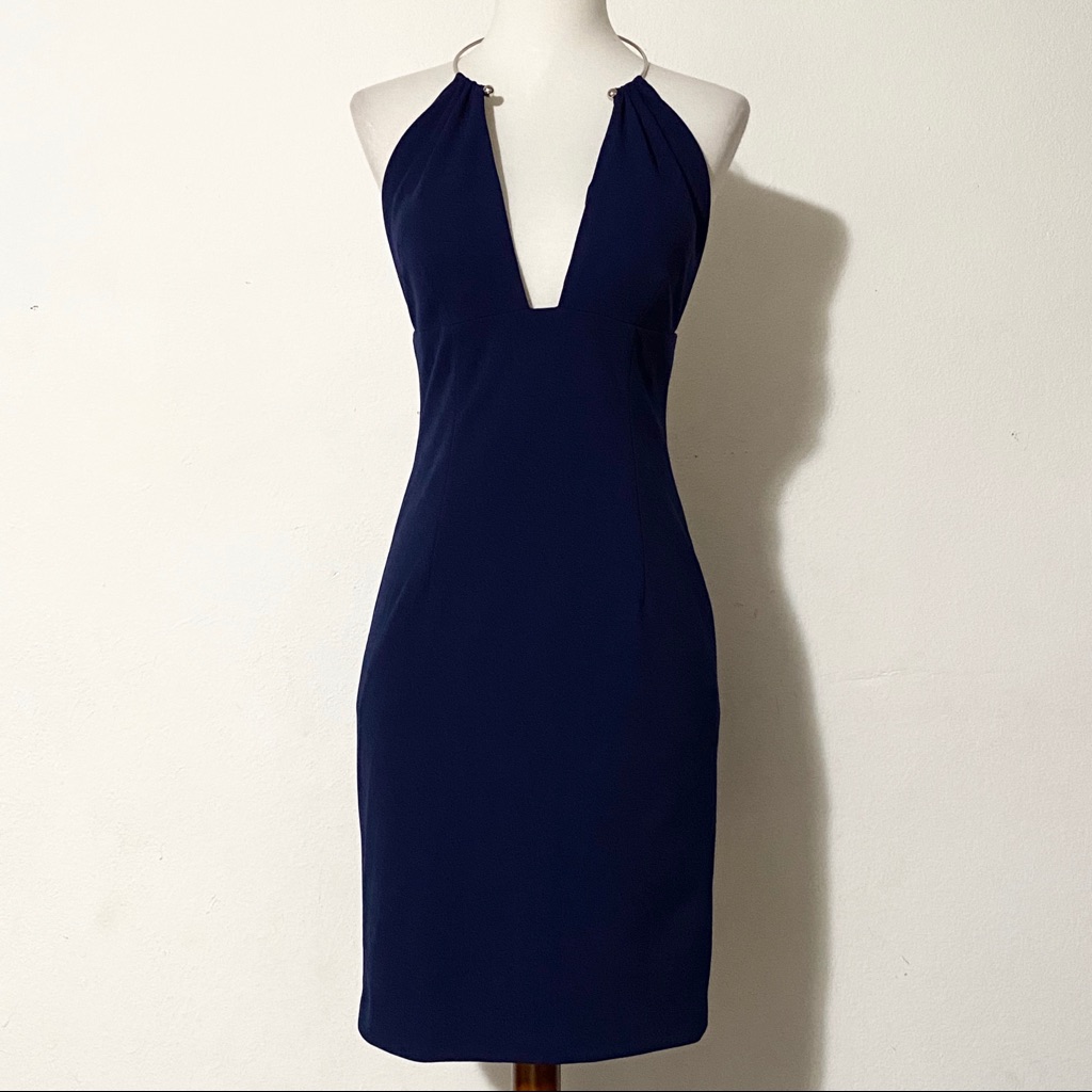 Aidan Mattox Navy Blue Choker Dress